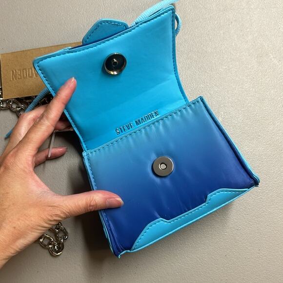 Steve Madden Purse Crossbody Turquoise Blue Flap Top Handle Bag Chain Bdoraa NWT - Picture 4 of 6